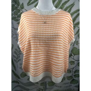 Knit Mix Womens Orange White Striped Knit Sweater Vest Size Large Cap‎ Sleeve